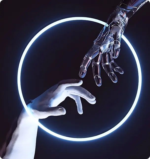 Картинка: рука человека и робота.